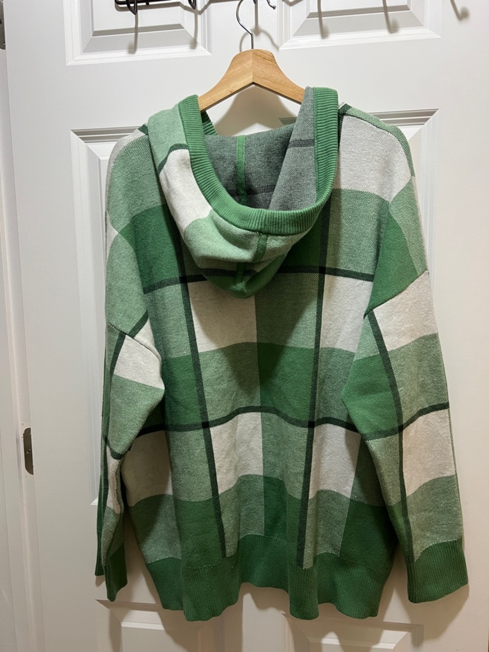 RACHEL Rachel Roy Butter Soft Green and White Plaid Hooded Knit Sweater  1x - Picture 2 of 7